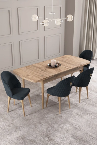 Calvin Atlantik 80x132 Açılabilir Mdf Masa Yemek Odası Takımı, Mutfak Takımı 4 Adet Sandalye Antrasit - 2