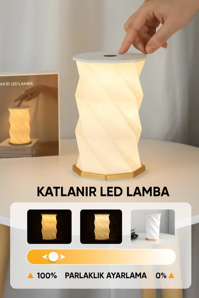 QASUL Katlanabilir Kağıt Lamba Sıcak Işık, Kademesiz Kısılabilir Dokunmatik Gece Lambası, Ev Ofis - 4