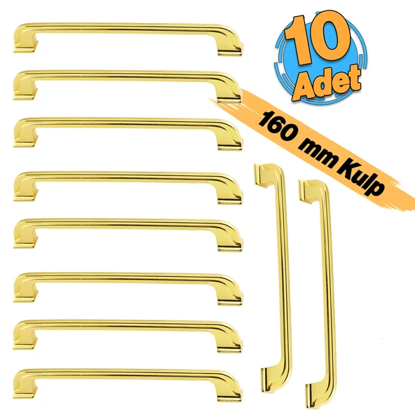 Mobilya Kulbu (10 Adet) Mutfak Dolabı Çekmece Dolap Kapak Kulpu Düz 160 Mm Gold Altın Metal Kulpları - Resim 6