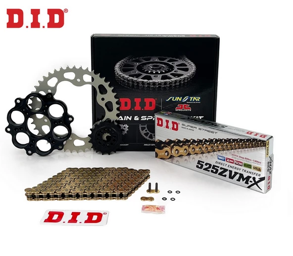 ZİNCİR DİŞLİ SETİ DUCATI MONSTER 1200cc ZİNCİR: DID-525ZVM-X Gold-108 ÖN-ARKA DİŞLİ: SUNSTAR 15T-41T 2014-2020 ürün görseli