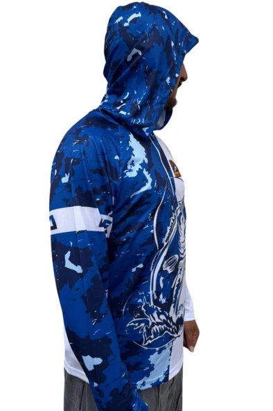 Oslo Performans Balıkçı T-Shirt Kapüşonlu Blue Bear - Resim 5