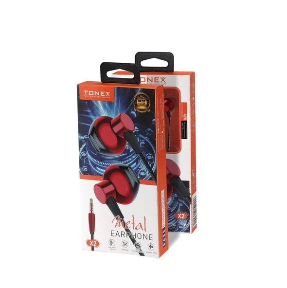 Tonex X2 Süper Bass Metal 3.5mm Kulaklık Süper Ses Kalitesi - 20ADET