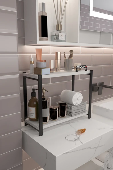 PORTA 2 Raflı Tezgah Üstü Organizer Baharatlık Raf Çok Amaçlı Raf Beyaz - Resim 3