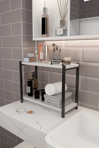 PORTA 2 Raflı Tezgah Üstü Organizer Baharatlık Raf Çok Amaçlı Raf Beyaz - Resim 4