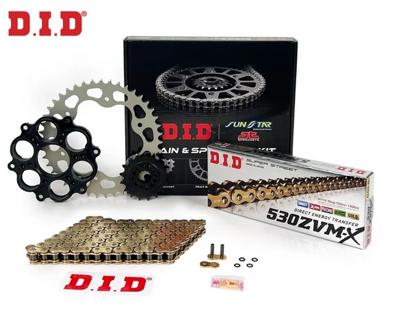 ZİNCİR DİŞLİ SETİ DUCATI MULTISTRADA PIKES PEAK 1200cc ZİNCİR: DID-530ZVM-X Gold-108 ÖN-ARKA DİŞLİ: SUNSTAR 15T-40T 2012-2017 ürün görseli