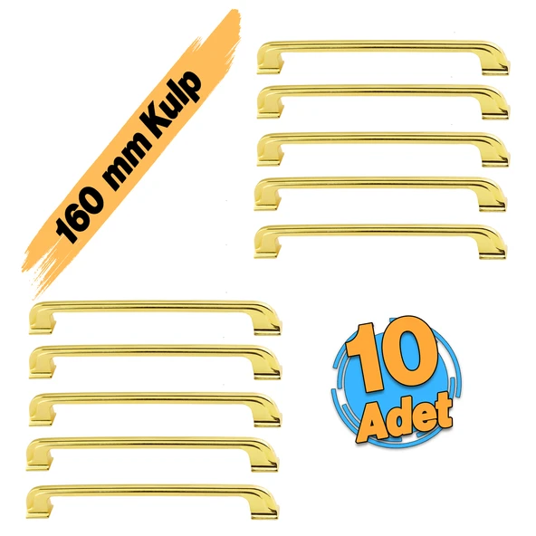 Mobilya Kulbu (10 Adet) Mutfak Dolabı Çekmece Dolap Kapak Kulpu Düz 160 Mm Gold Altın Metal Kulpları ürün görseli