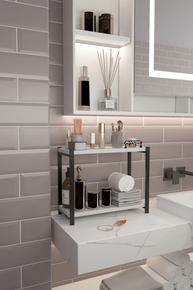 PORTA 2 Raflı Tezgah Üstü Organizer Baharatlık Raf Çok Amaçlı Raf Beyaz - Resim 2