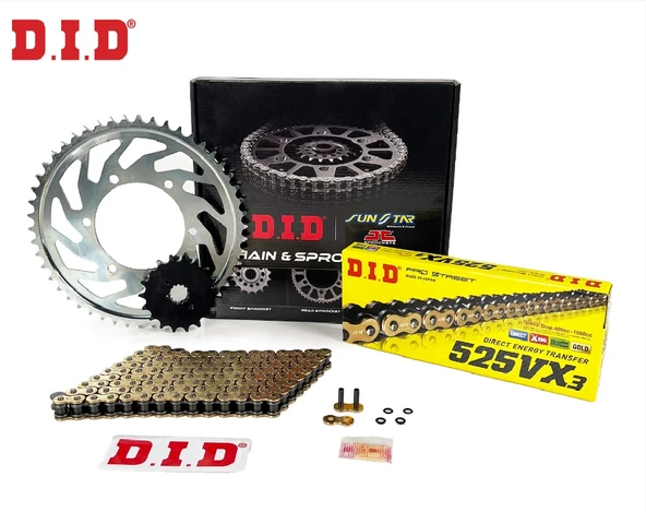 ZİNCİR DİŞLİ SETİ KAWASAKI Z 900 RS 900cc ZİNCİR: DID-525VX3 Gold-114 ÖN DİŞLİ: SUNSTAR 15T ARKA DİŞLİ: JT 44T 2023-2024 ürün görseli