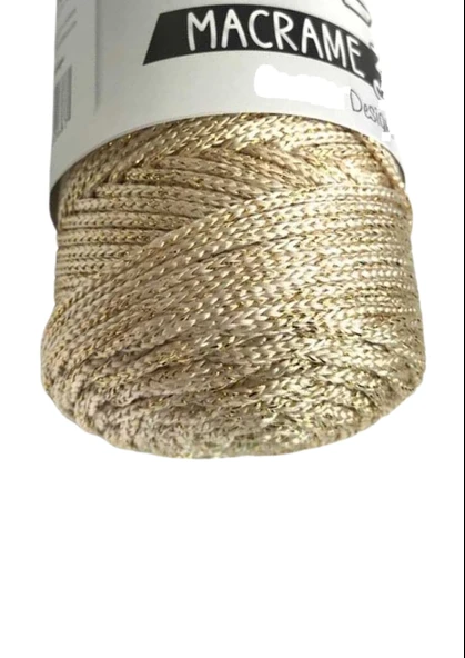 Makrome İpi 3mm Polyester Krem Simli ürün görseli
