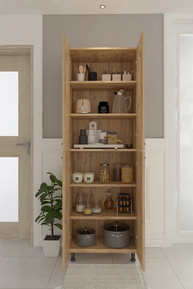 CEMRE Çok Amaçlı Dolap 4 Kapaklı 6 Bölmeli Banyo Dolabı Mutfak Dolabı Çam - 4