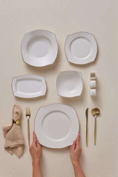 Square Bone Beyaz Altın 53 Parça 12 Kişilik Yemek Takımı - 3