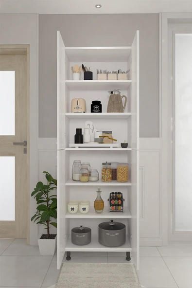 CEMRE Çok Amaçlı Dolap 4 Kapaklı 6 Bölmeli Banyo Dolabı Mutfak Dolabı Beyaz - 3