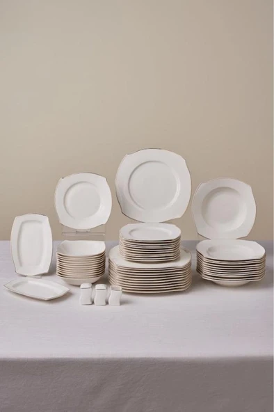 Square Bone Beyaz Altın 53 Parça 12 Kişilik Yemek Takımı