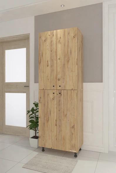 CEMRE Çok Amaçlı Dolap 4 Kapaklı 6 Bölmeli Banyo Dolabı Mutfak Dolabı Çam - 2