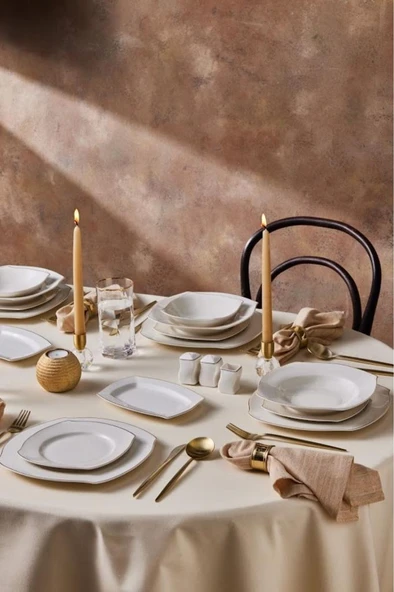 Square Bone Beyaz Altın 53 Parça 12 Kişilik Yemek Takımı - 6