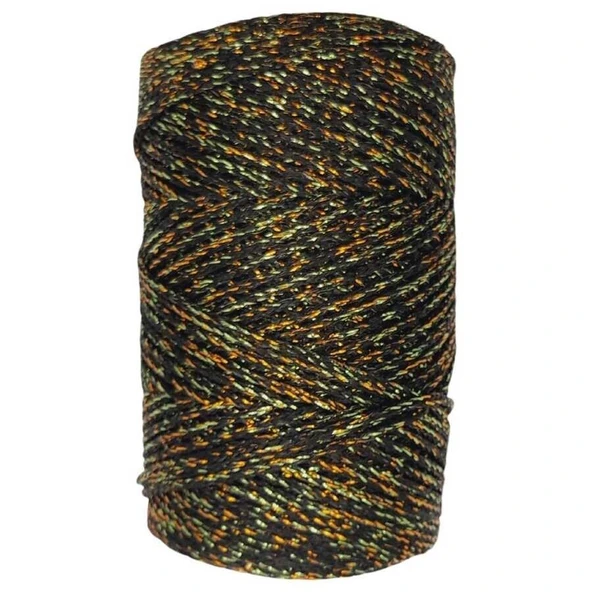 Makrome İpi 3mm  Polyester Siyah Altın Simli ürün görseli