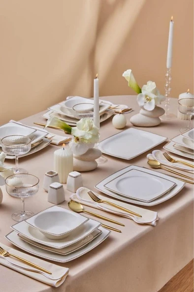 Square Bone Mindy 53 Parça 12 Kişilik Yemek Takımı Gold - 5