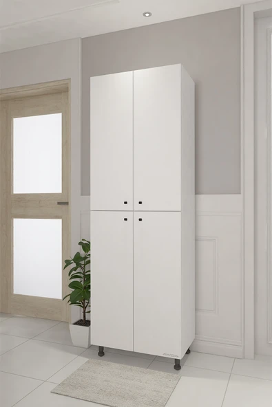 CEMRE Çok Amaçlı Dolap 4 Kapaklı 6 Bölmeli Banyo Dolabı Mutfak Dolabı Beyaz