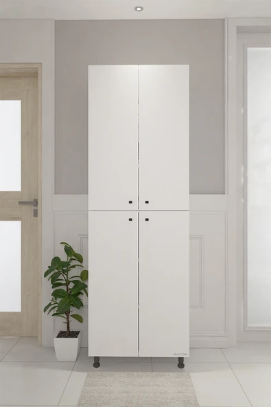 CEMRE Çok Amaçlı Dolap 4 Kapaklı 6 Bölmeli Banyo Dolabı Mutfak Dolabı Beyaz - 5