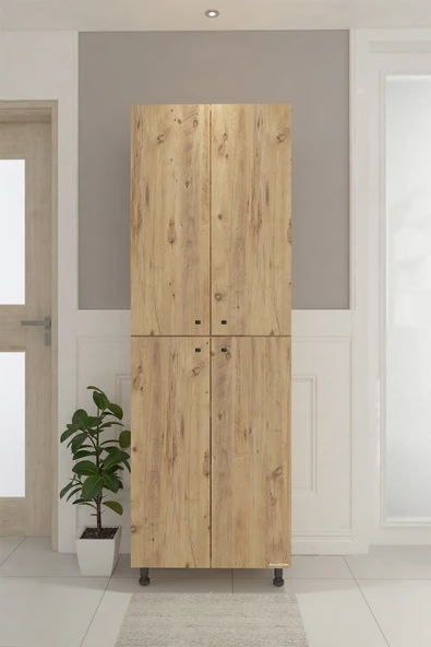 CEMRE Çok Amaçlı Dolap 4 Kapaklı 6 Bölmeli Banyo Dolabı Mutfak Dolabı Çam