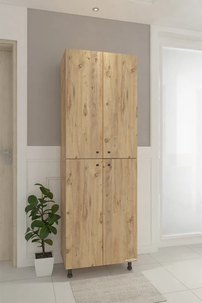 CEMRE Çok Amaçlı Dolap 4 Kapaklı 6 Bölmeli Banyo Dolabı Mutfak Dolabı Çam - 3