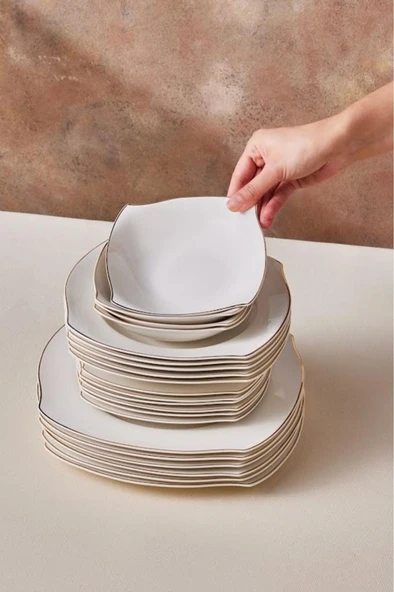 Square Bone Beyaz Altın 53 Parça 12 Kişilik Yemek Takımı - 5