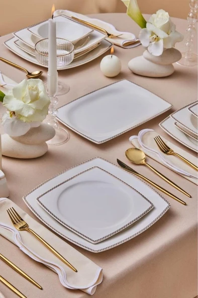 Square Bone Mindy 53 Parça 12 Kişilik Yemek Takımı Gold - 3