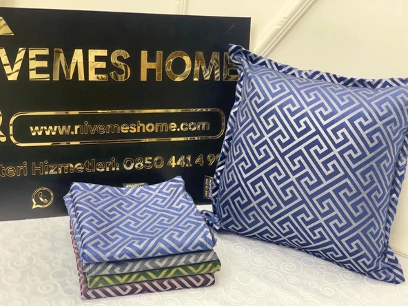 NİVEMESHOME MONET ZİGZAG KIRLENT KILIFI LACİVERT 45 X 45 - 3