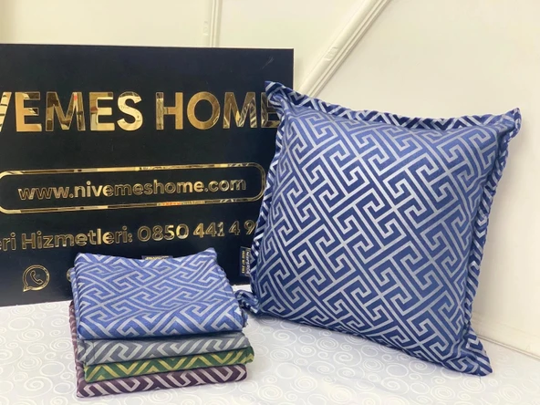 NİVEMESHOME MONET ZİGZAG ELYAF DOLGULU KIRLENT LACİVERT 45 X 45 - 3