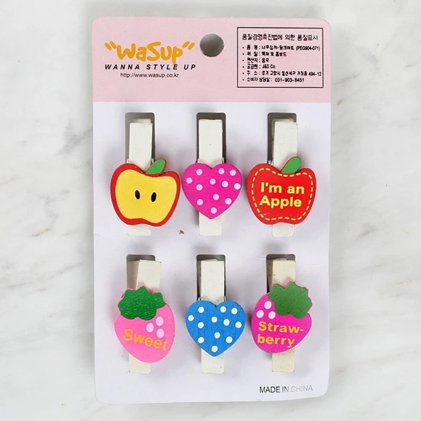 Loren Dekoratif Kalp Ve Meyve Desenli Mandal 6'lı ürün görseli