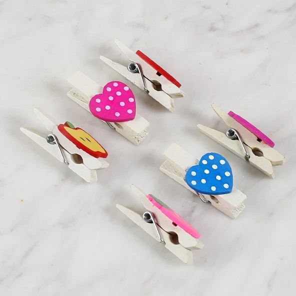 Loren Dekoratif Kalp Ve Meyve Desenli Mandal 6'lı - Resim 3