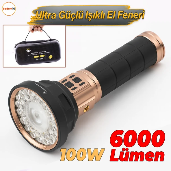 El Feneri 6000 Lümen Uzun Menzil 100W Şarjlı Powerbank Ledli Işık Kafa Lambası Su Geçirmez Kamp ürün görseli