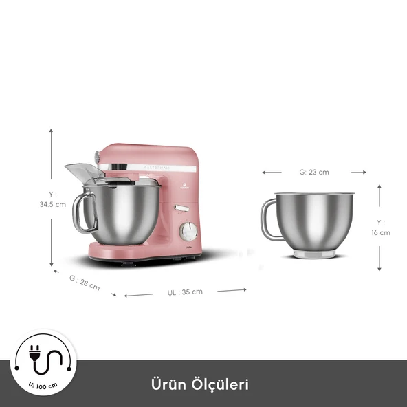 Karaca Mastermaid Chef Pro Çift Kollu Stand Mikser Pearly Pink 1750w 5L - Resim 2
