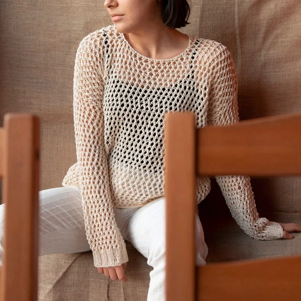 La Mia Mercerized Cotton Açık Mavi El Örgü İpi - 123 - 33589 - Resim 4