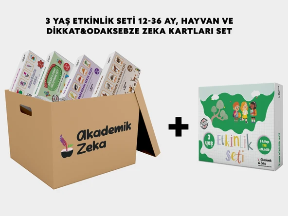 3 yaş Etkinlik Seti , 12-36 Ay, Dikkat&Odak Geliştirme, Sebzeler, Hayvanlar Zeka Kartları - 1
