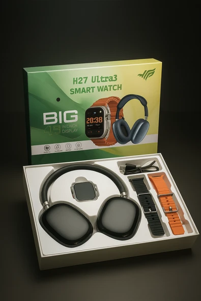 QASUL H27 Ultra 3 Akıllı Saat Bluetooth Kulaklık Ve 4 Kordon Dahil Süper Set - 2