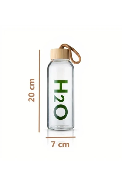 İronika H2O Borosilikat Cam Matara Bambu Vakum Kapaklı Su Şişesi Suluk 600 ML - 4