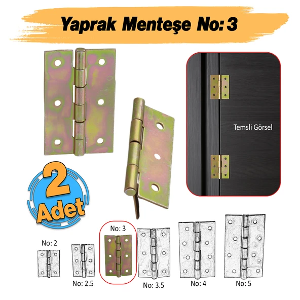 Metal Yaprak Menteşe 2 Adet Prinç Sarı No:3 Mobilya Pencere Kapı Dolap PVC Menteşesi İki Kanatlı ürün görseli