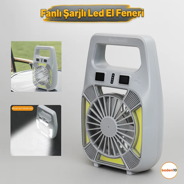 Şarjlı Fanlı LED Kamp Lambası 4 Kademe Aydınlatma | Suya Dayanıklı Type-C Girişli Taşınabilir Işık ürün görseli