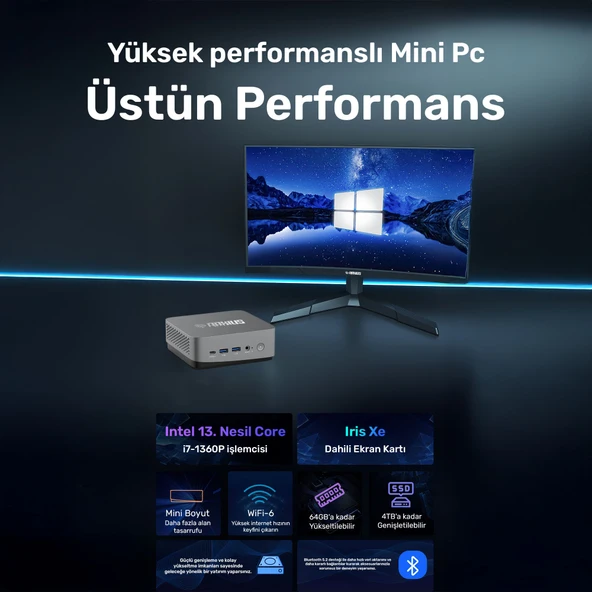 RaXius Momentum CD-I136P005 i7-1360P 16GB 2TBSSD FreeDOS Mini PC - Resim 2