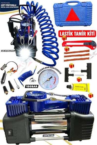 Çift Silindirli Lastik Şişirme Oto Kamyon 12V 150 PSI Ağır Hizmet Tipi Çantalı Hava Kompresörü