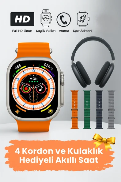 QASUL H27 Ultra 3 Akıllı Saat Bluetooth Kulaklık Ve 4 Kordon Dahil Süper Set