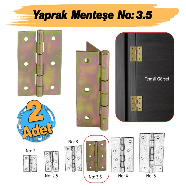 Metal Yaprak Menteşe 2 Adet Prinç Sarı No:3.5 Mobilya Pencere Kapı Dolap PVC Menteşesi İki Kanatlı ürün görseli