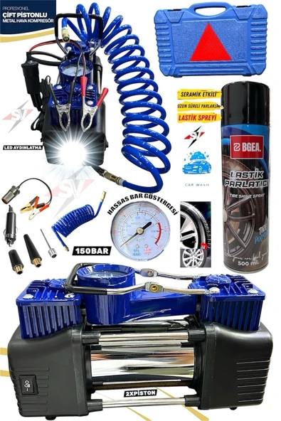 Çift Silindirli Lastik Şişirme Oto Kamyon 12V 150 PSI Ağır Hizmet Tipi Çantalı Hava Kompresörü