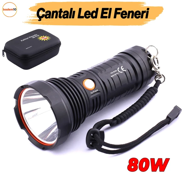 El Feneri Uzun Menzil 80W Şarjlı Powerbank Ledli Işık Kafa Lambası Alüminyum Kasa Su Geçirmez Kamp - Resim 8