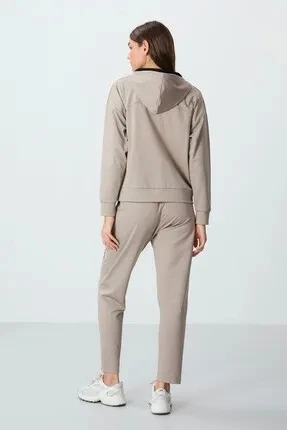 TOMMY LİFE T10BY-95306_01 BAYAN CEKET/DAR PAÇA EŞOFMAN TAKIMI KOYU BEJ - Resim 3