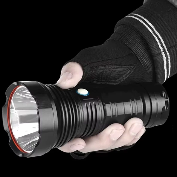 El Feneri Uzun Menzil 80W Şarjlı Powerbank Ledli Işık Kafa Lambası Alüminyum Kasa Su Geçirmez Kamp - Resim 6