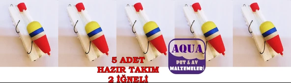 Hazır Şamandıralı Olta Takımı 6 Metre Misinalı 2 iğneli Firkete Fırdöndülü 5 Adet Hazır Olta Takımı