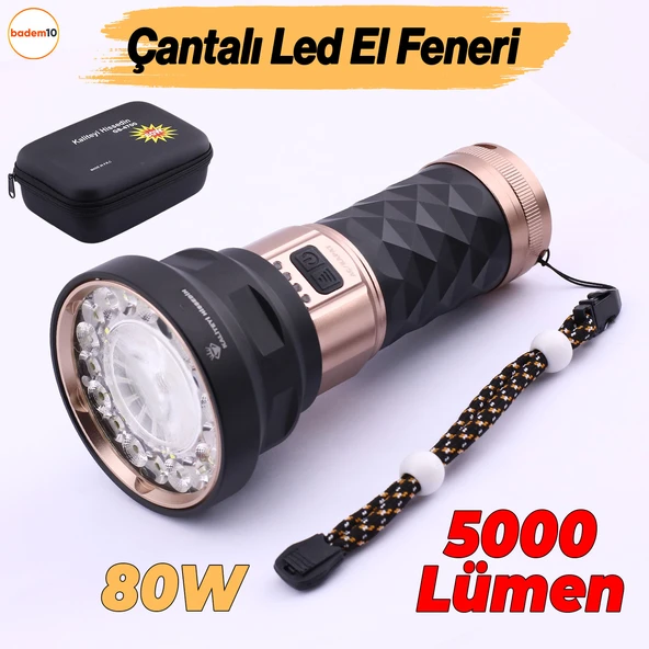 El Feneri 5000 Lümen Uzun Menzil 80W Şarjlı Powerbank Ledli Işık Kafa Lambası Su Geçirmez Kamp ürün görseli