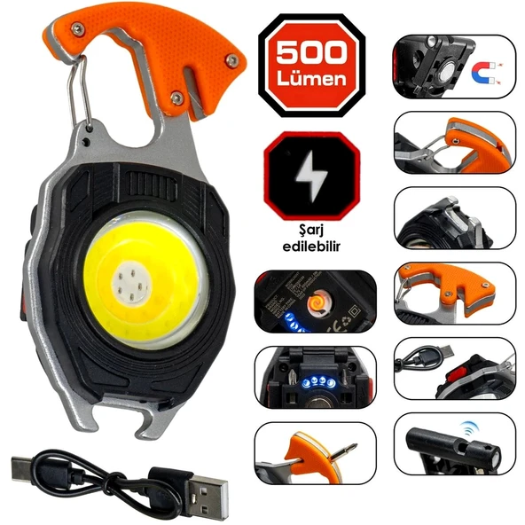 Büyük Boy 10,5 Cm Acil Durum Kamp Feneri Anahtarlık Usb Çakmaklı Cam Kırıcı Kemer Kesici Deprem Fen ürün görseli